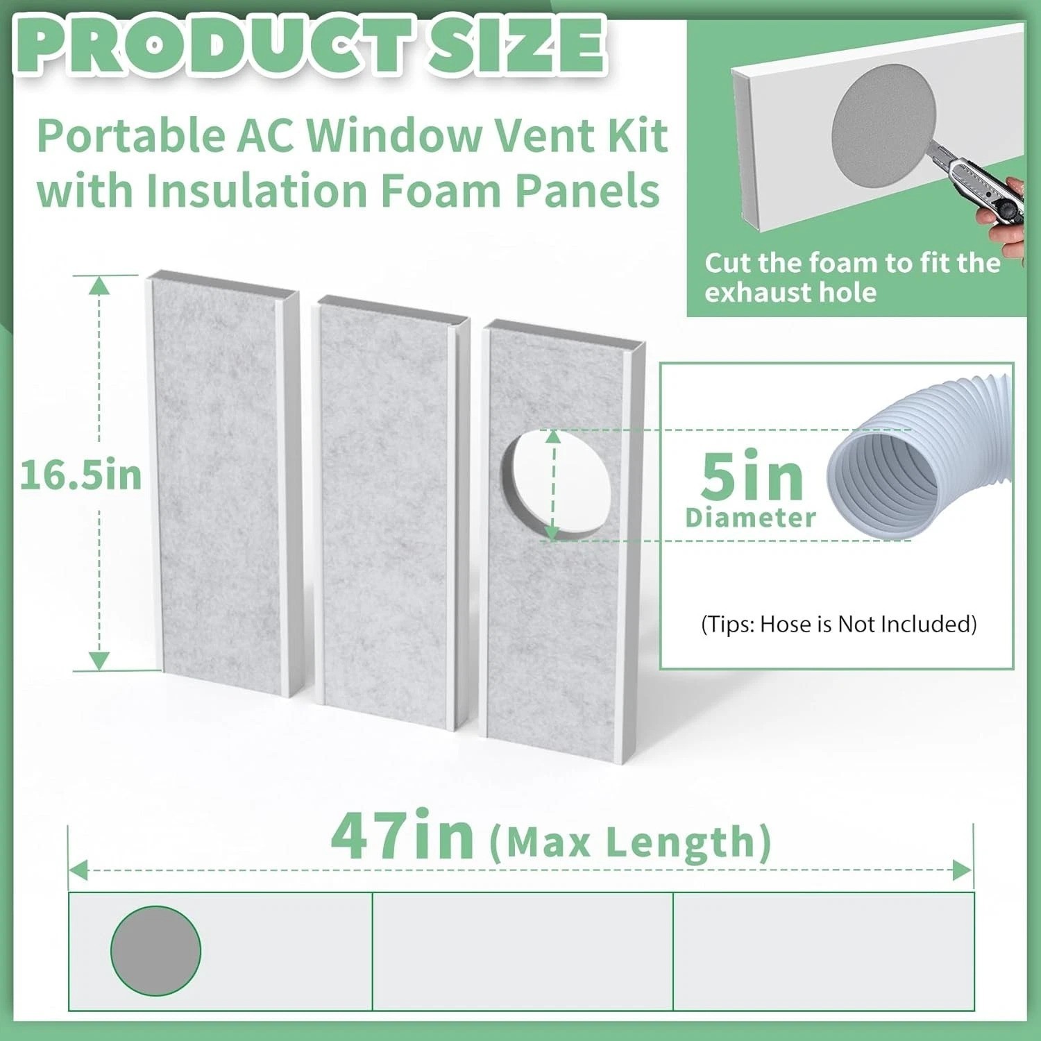 Portable Air Conditioner Window Vent Kit with Insulation Foam Panels, Adjusta…
