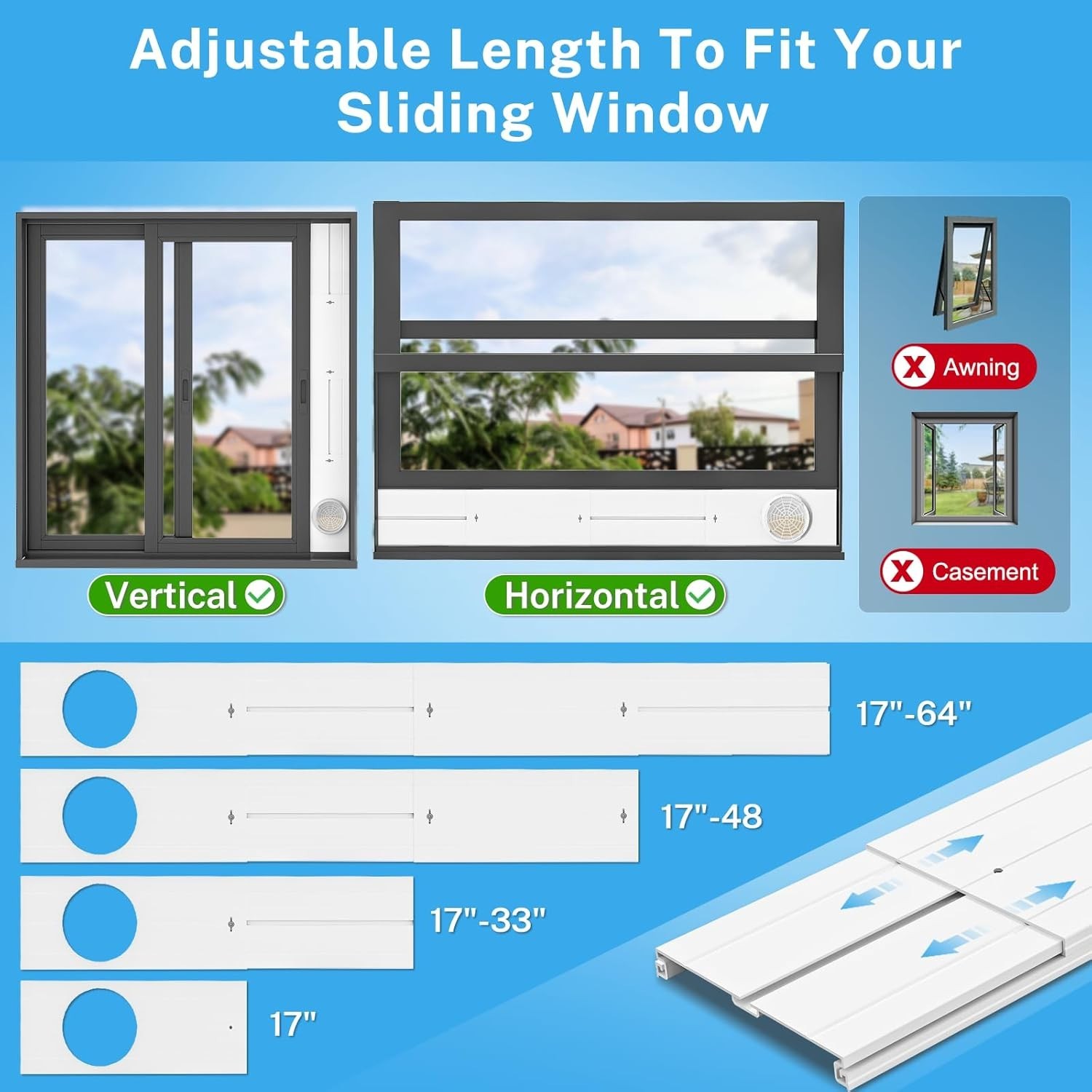 Kit de aire acondicionado portátil para ventana con manguera de escape de 5,9&Prime; p