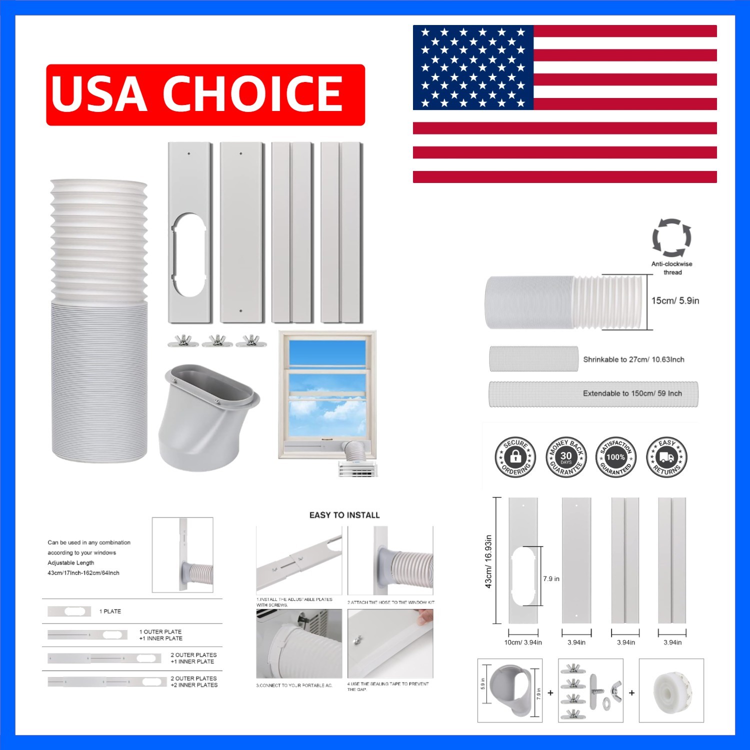 Portable Air Conditioner Window Vent Kit, Adjustable Window Seal with 5.9 Inc…