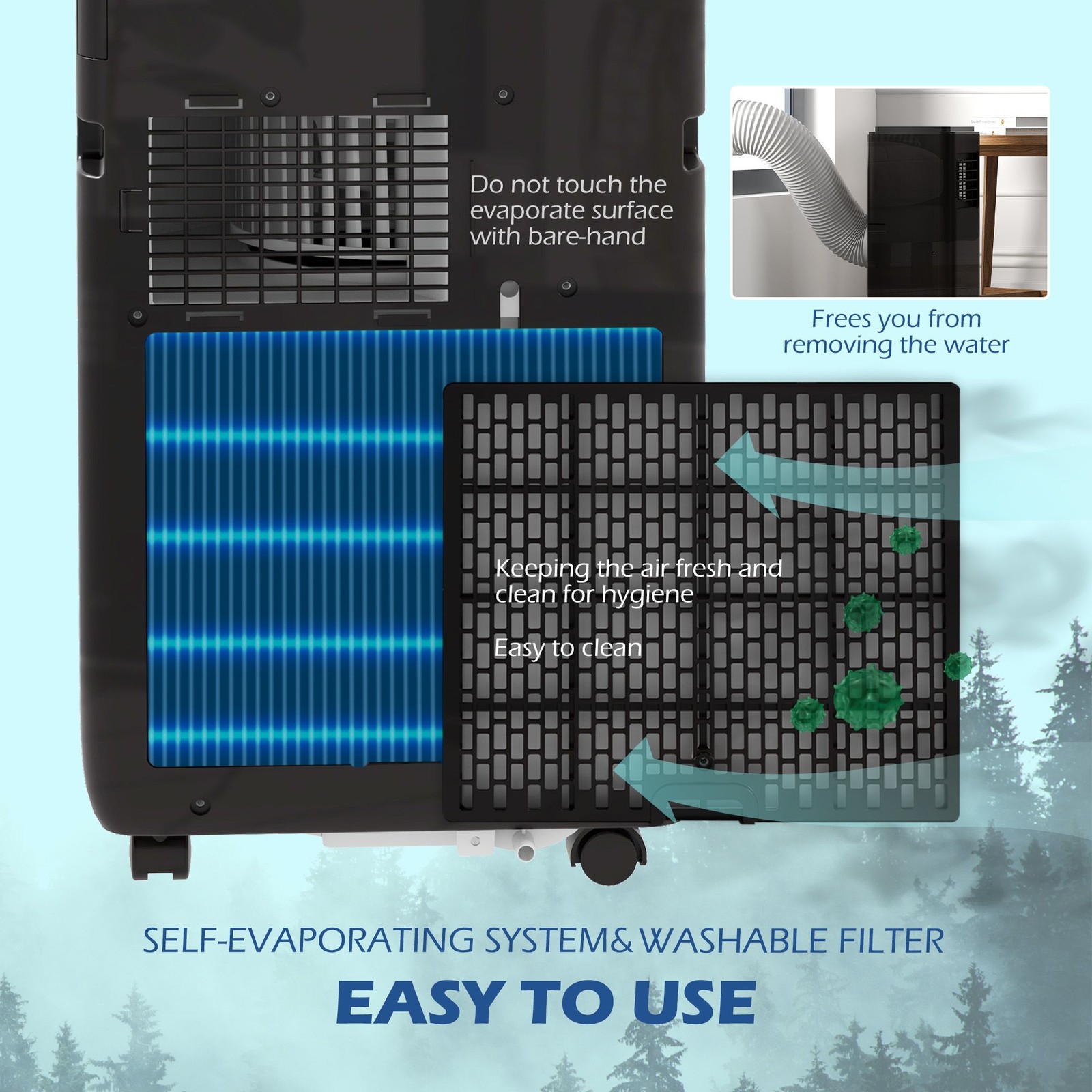 8, 000 BTU Moible Air Conditioner 345 Sq. Ft., Dehumidifier Fan Auto Sleep with