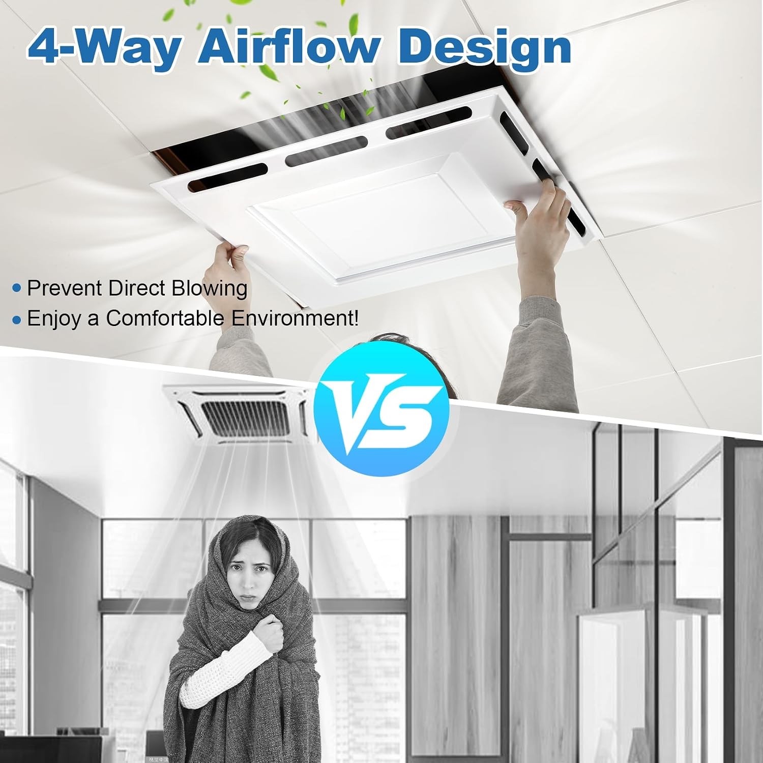 4 Pack 24&Prime;x24&Prime; Ceiling Air Diverter for 2&rsquo;x2&prime; Ceiling Grid, Tool-Free Installati