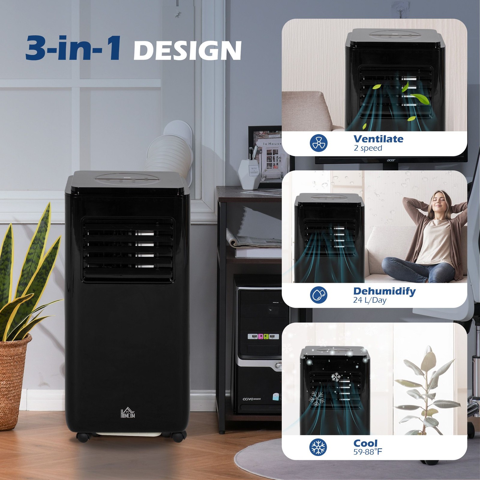 8, 000 BTU Moible Air Conditioner 345 Sq. Ft., Dehumidifier Fan Auto Sleep with