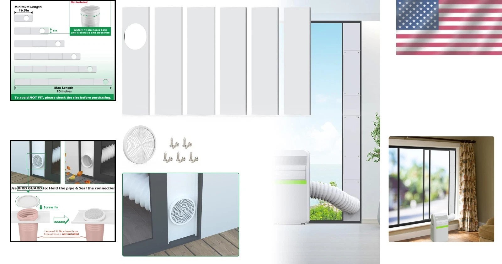 Portable Air Conditioner Sliding Door Vent Kit for 5 inch Exhaust Hose Up to …
