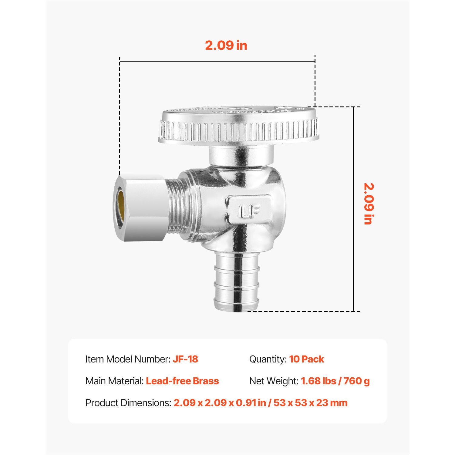 10 Pack Angle Stop Valve, Water Shut Off Valve 1/ 2&Prime; PEX x 3/ 8&Prime; OD Compression