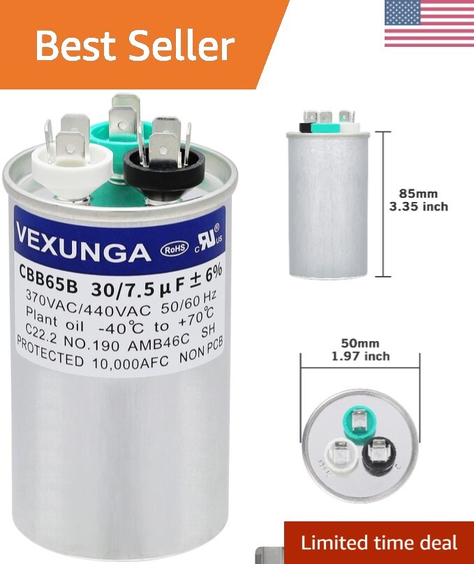 Durable 30/7.5 uF Round Capacitor for Reliable A/C Performance – Easy Install