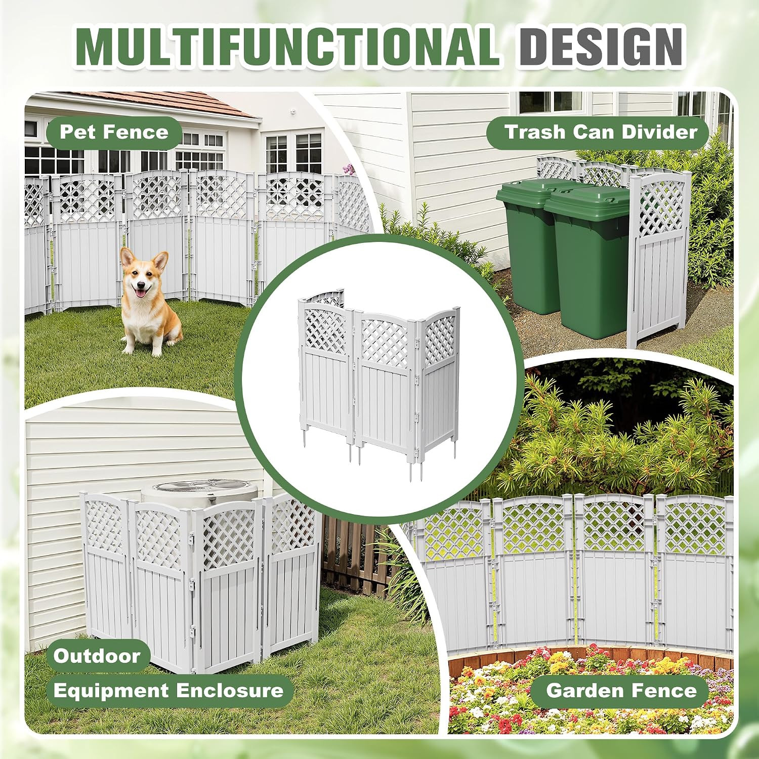 Greesum Air Conditioner Privacy Fence Screen, 4 Panels, Grey | Trash Can Enclosu