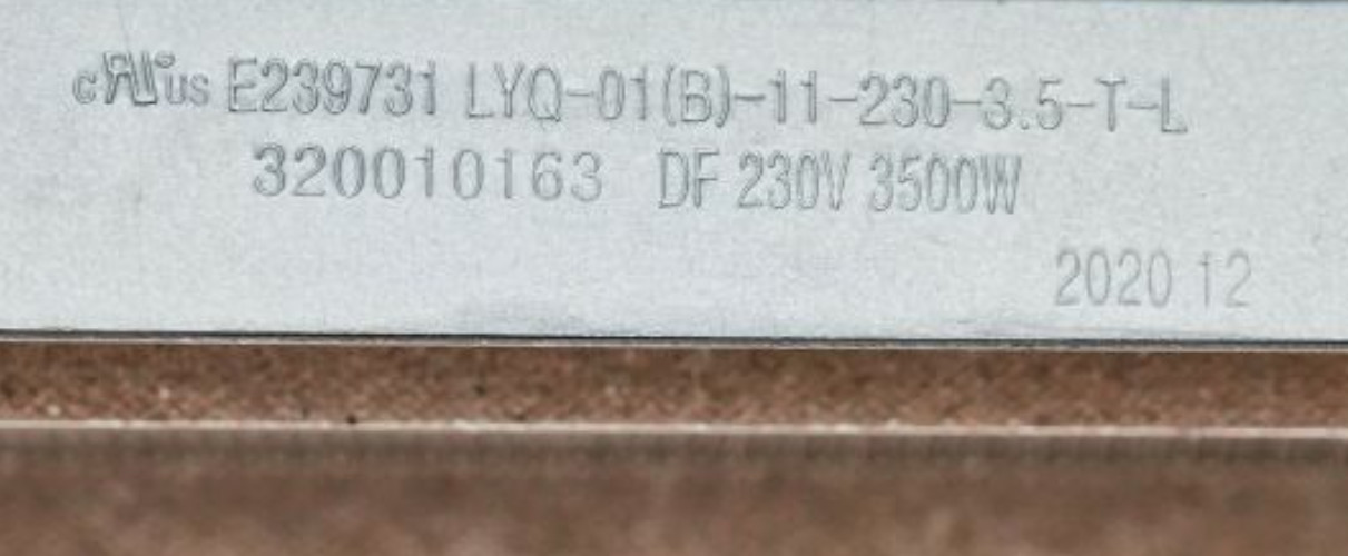 GE Appliance E239731, LYQ-01(B)-11-230-3.5-T-L, 320010163, Electric Heating Elem