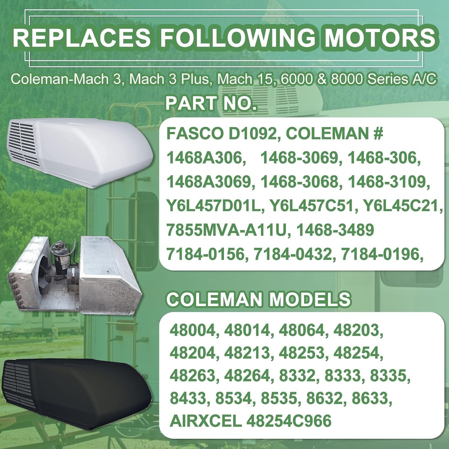RV AC Motor with Capacitor, Direct Replacement, 1/3 HP