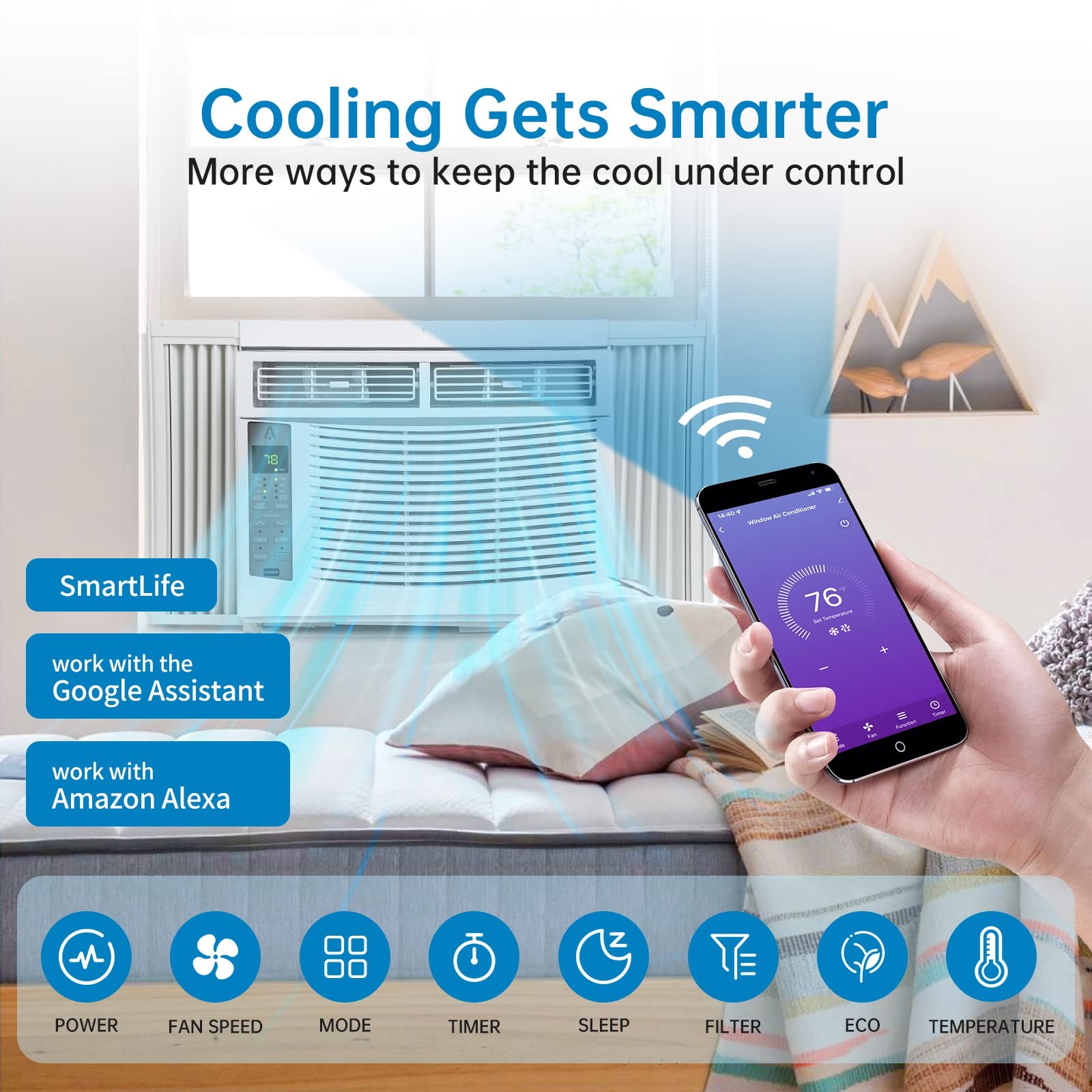 6000 BTU Window Air Conditioner & WiFi ,Smart Quiet Window AC Unit 115V w/Remote