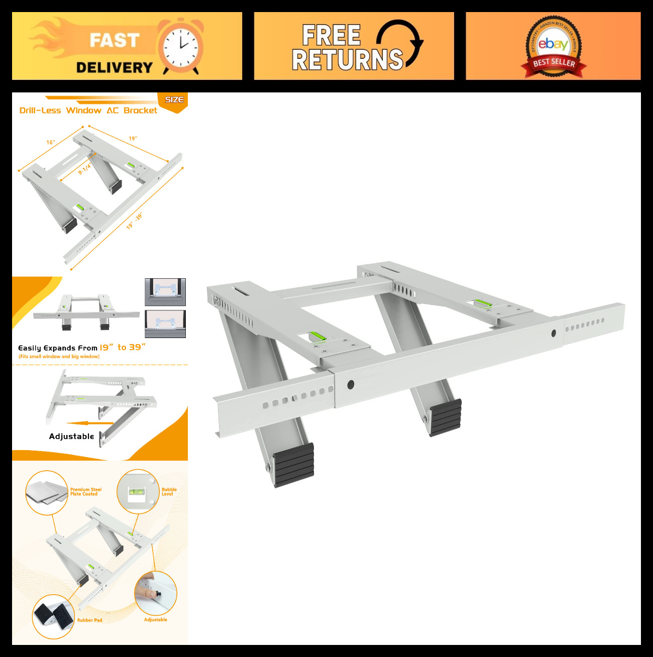 Drill-Free Window AC Bracket, Easy Install Heavy-Duty Support for Up to 200lbs
