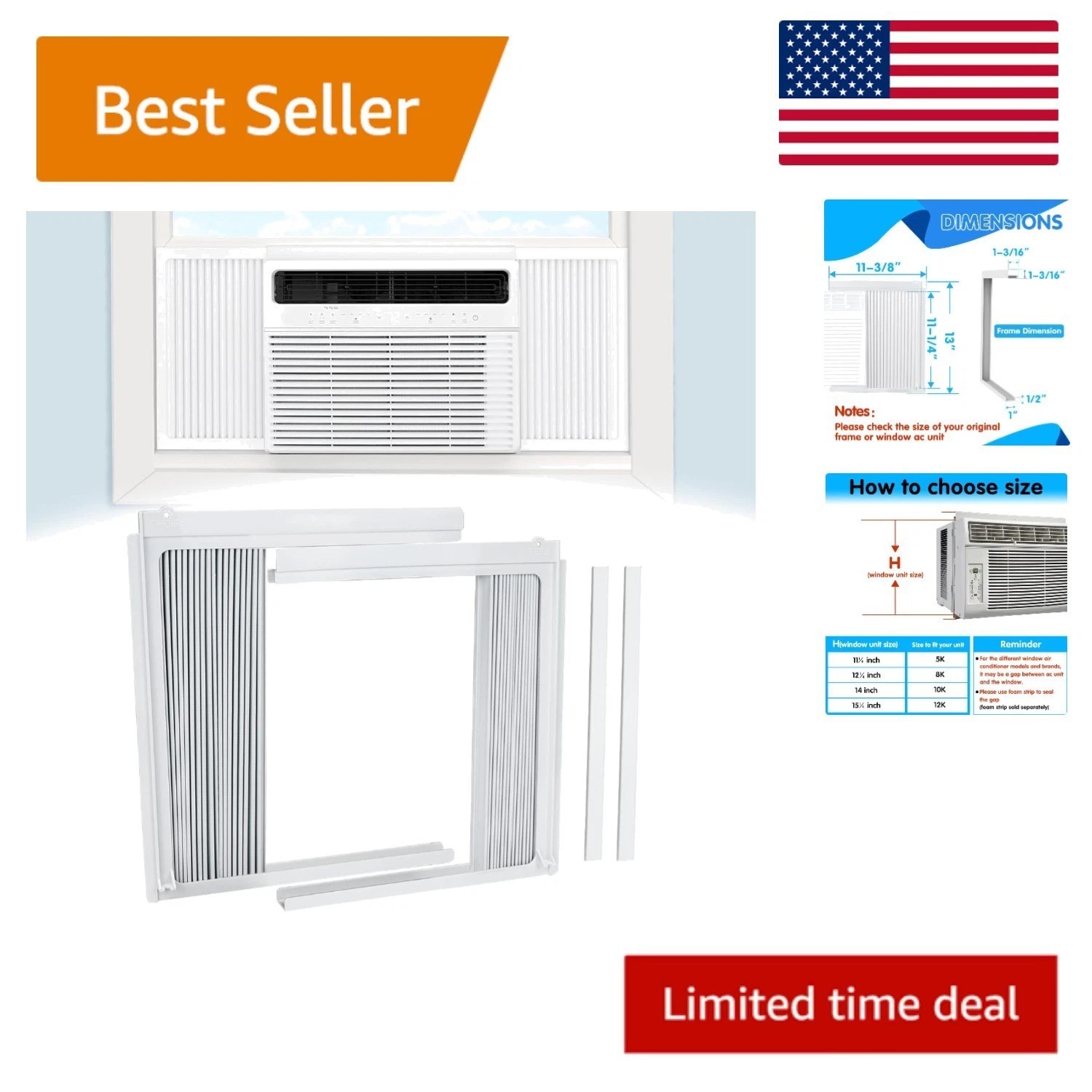 Insulated Window AC Side Panels with Frame – Simple Installation for 5000 BTU