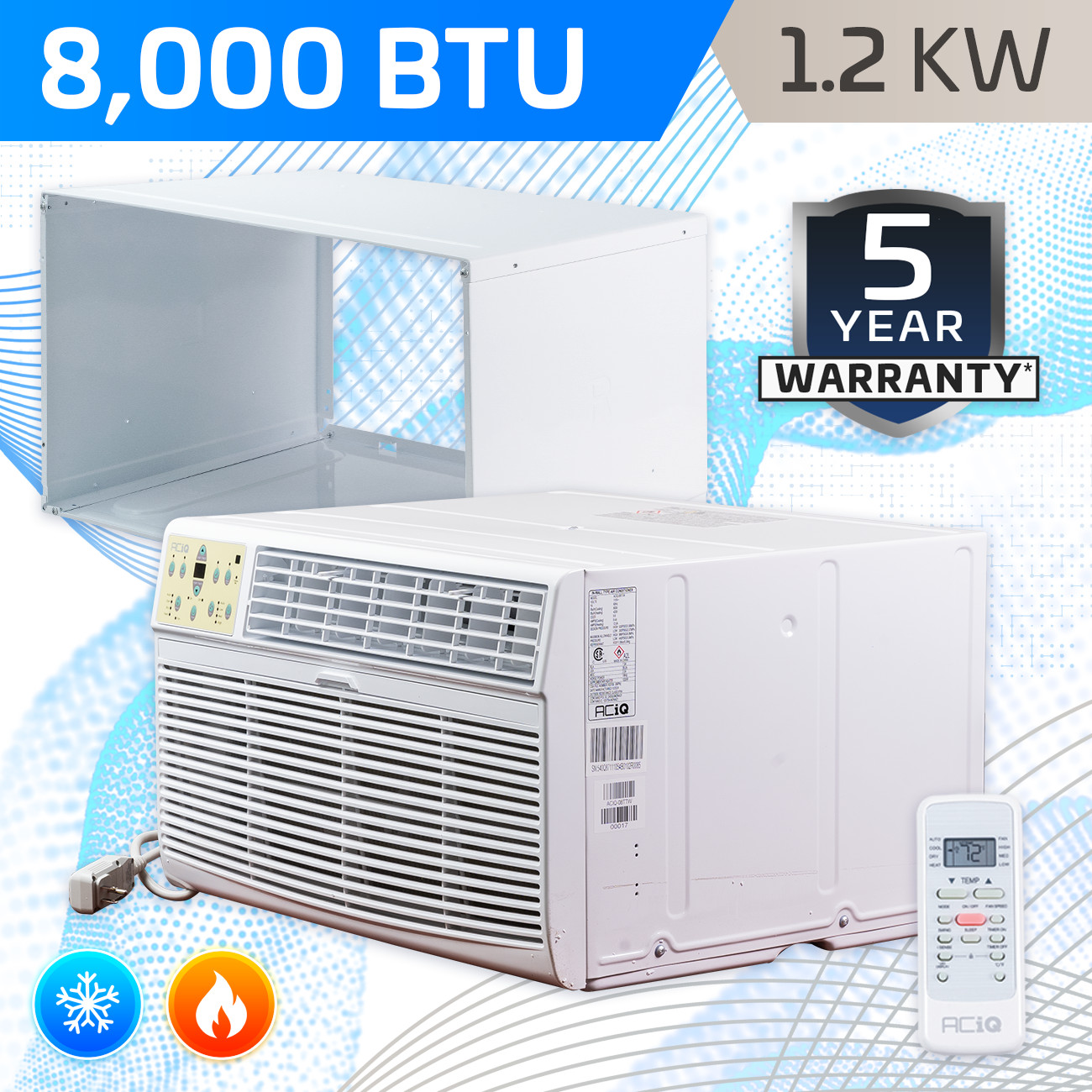 ACiQ 8000 BTU 115V Through-the-Wall Air Conditioner & 1.2 kW Heater – 300 Sq Ft