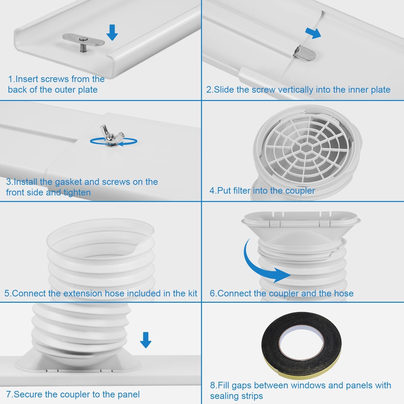 Portable Air Conditioner Window Vent Kit – 5.9&Prime; Exhaust Hose, Sliding Window Sea