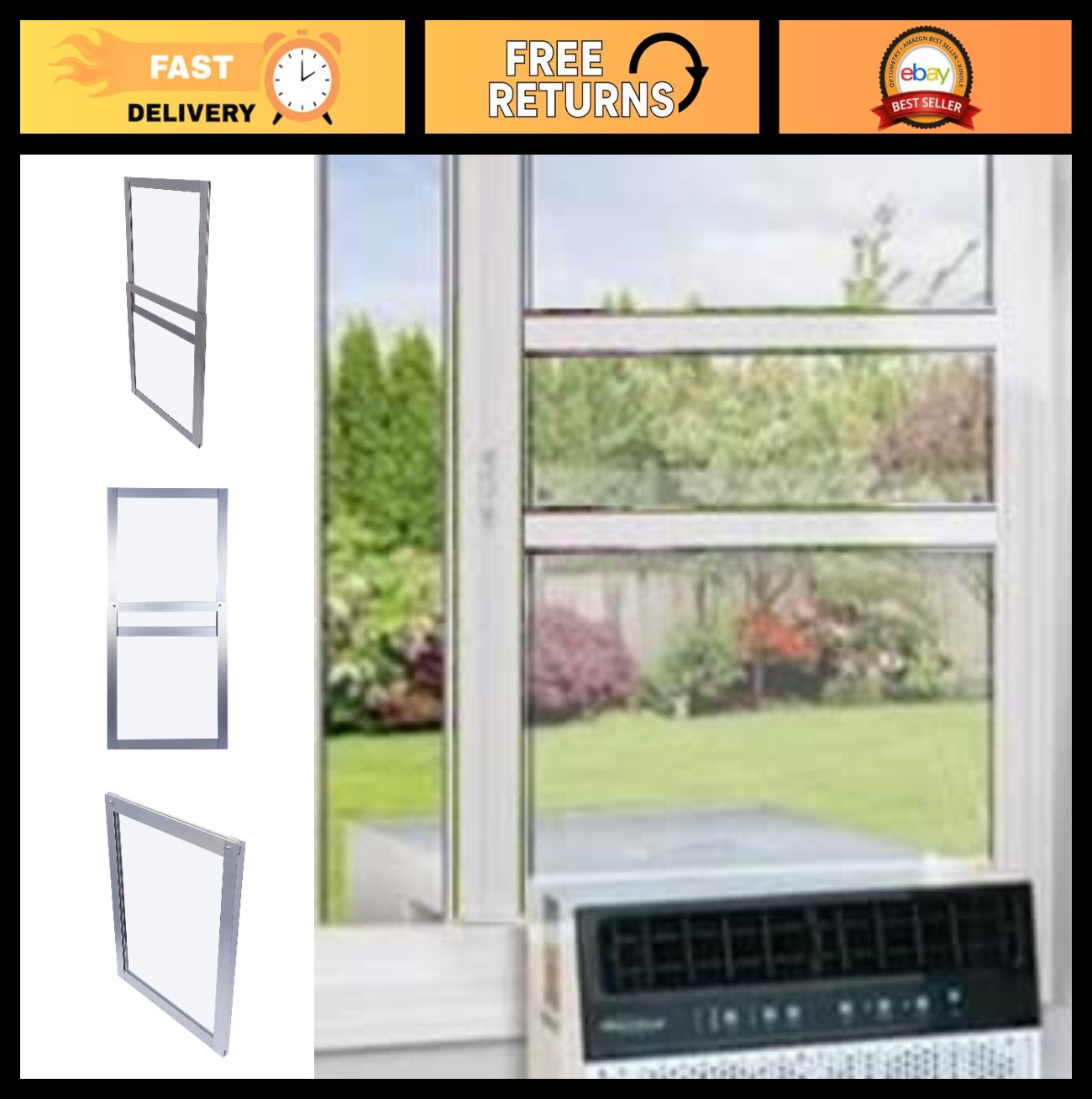 Sliding Window Kit for Air Conditioner – Reinforced Aluminum, Fits Over Sill Uni