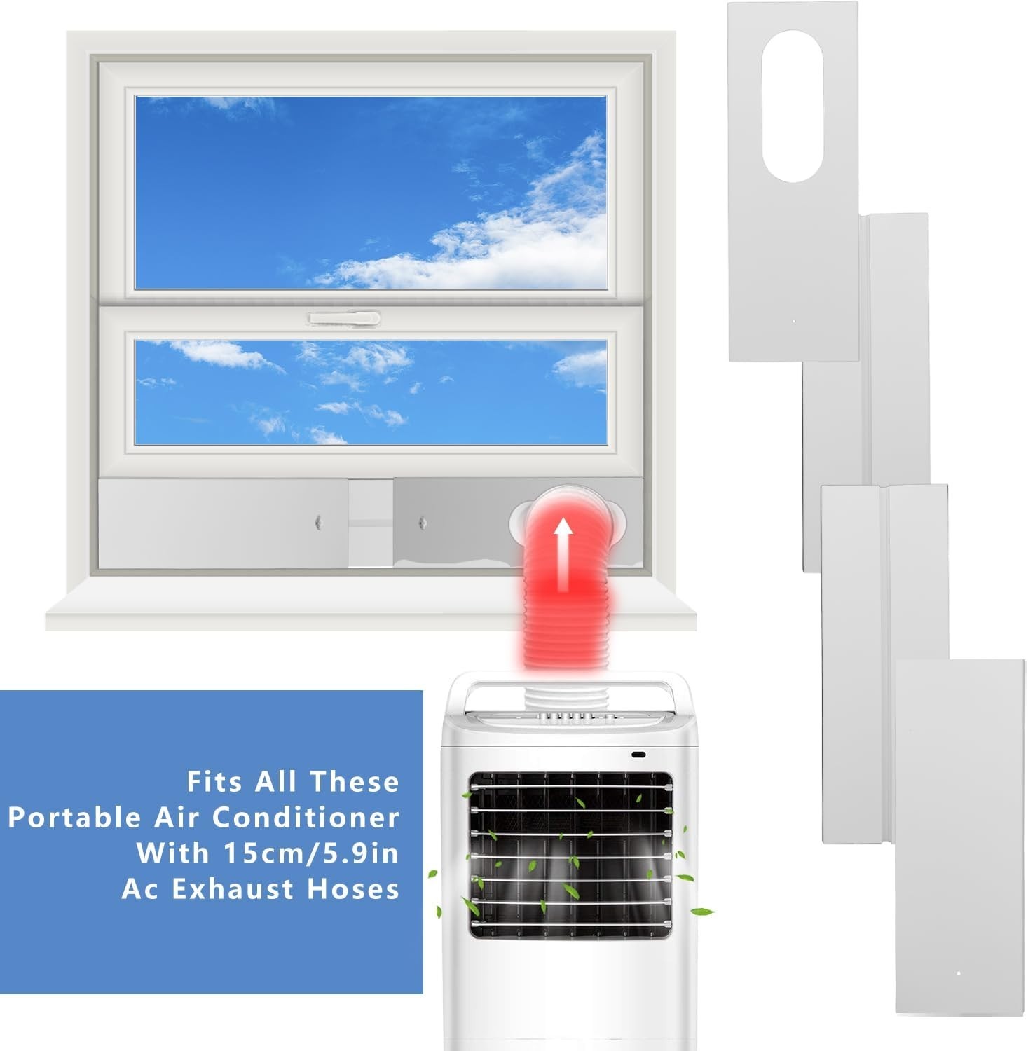 Portable Air Conditioner Window Vent Kit with 5.9&Prime; Hose & Coupler Adjustable …