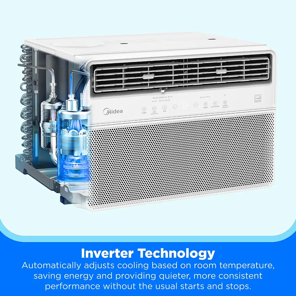 Midea 12,000 BTU DOE Inverter Plus 3-in-1 550 sq ft Smart Window Air Conditioner