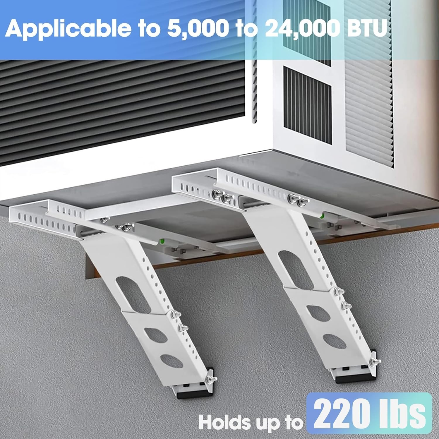 Durable Adjustable AC Window Bracket for 5000-24000 BTU Units, 220lb Capacity
