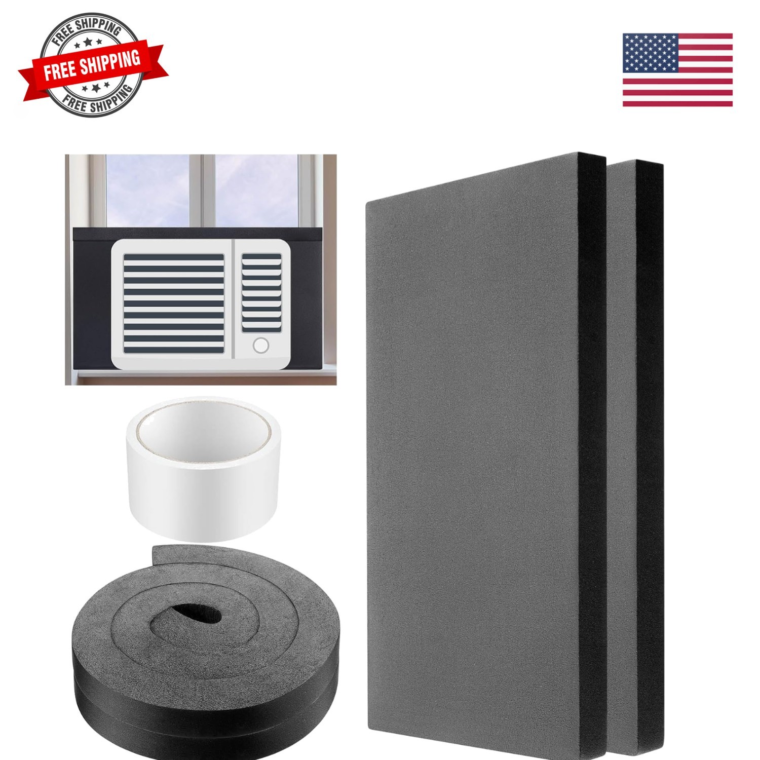 4 Pcs Window Ac Insulated Foam Panels with Seal Strip,Black | Fits Most 5000-…