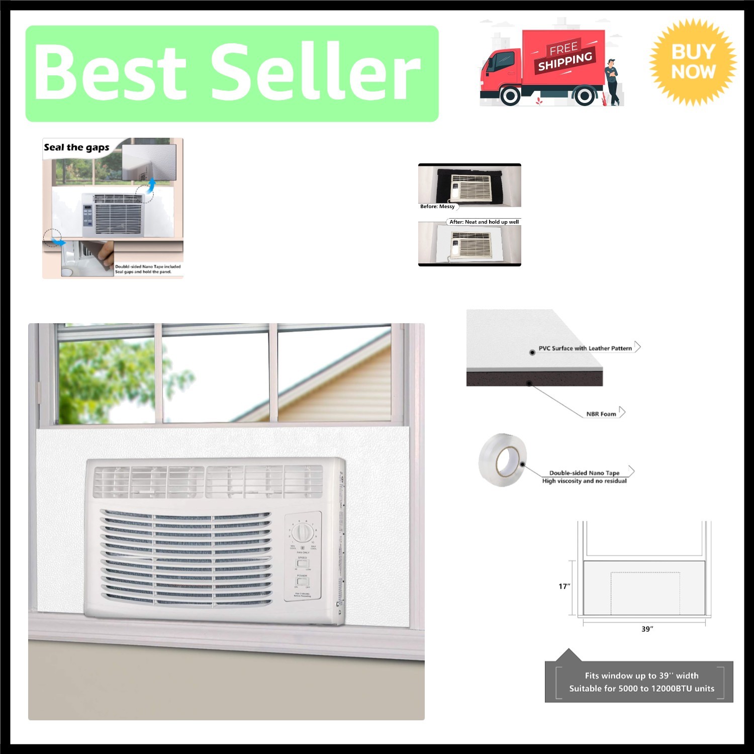 Universal Fit Window AC Side Foam Panel – Easy Install Summer & Winter Seal