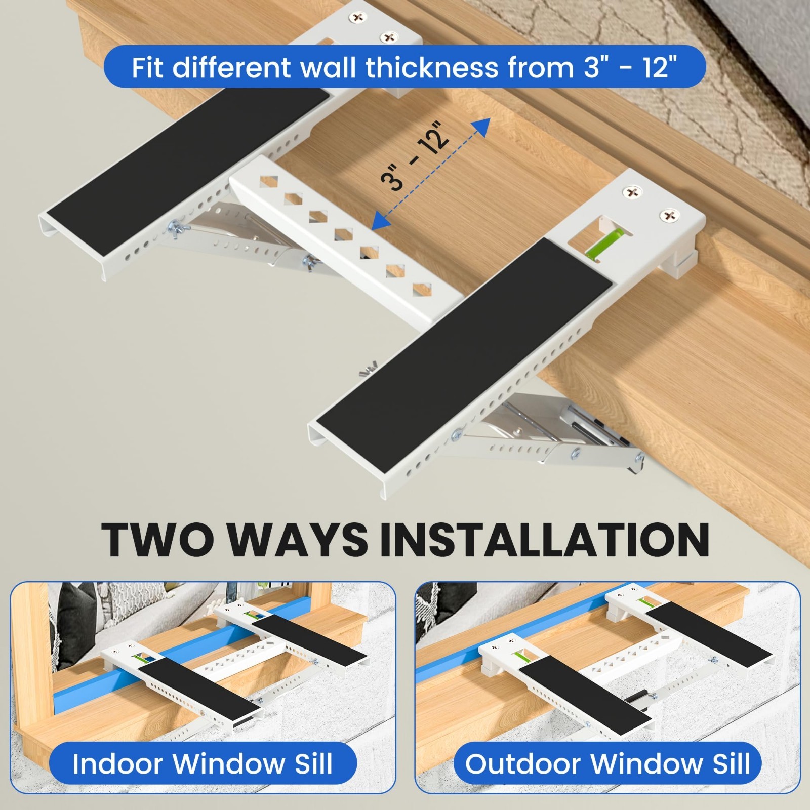 Universal Window Air Conditioner Support Bracket – 220lbs Dual Arm Heavy Duty AC