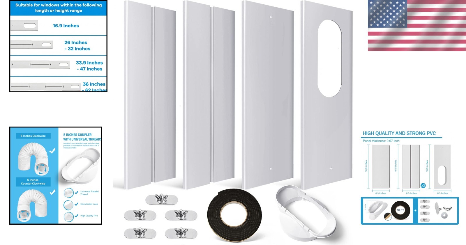 Lightweight and Durable AC Window Vent Kit for 5 Inch Exhaust Hose – Easy Setup
