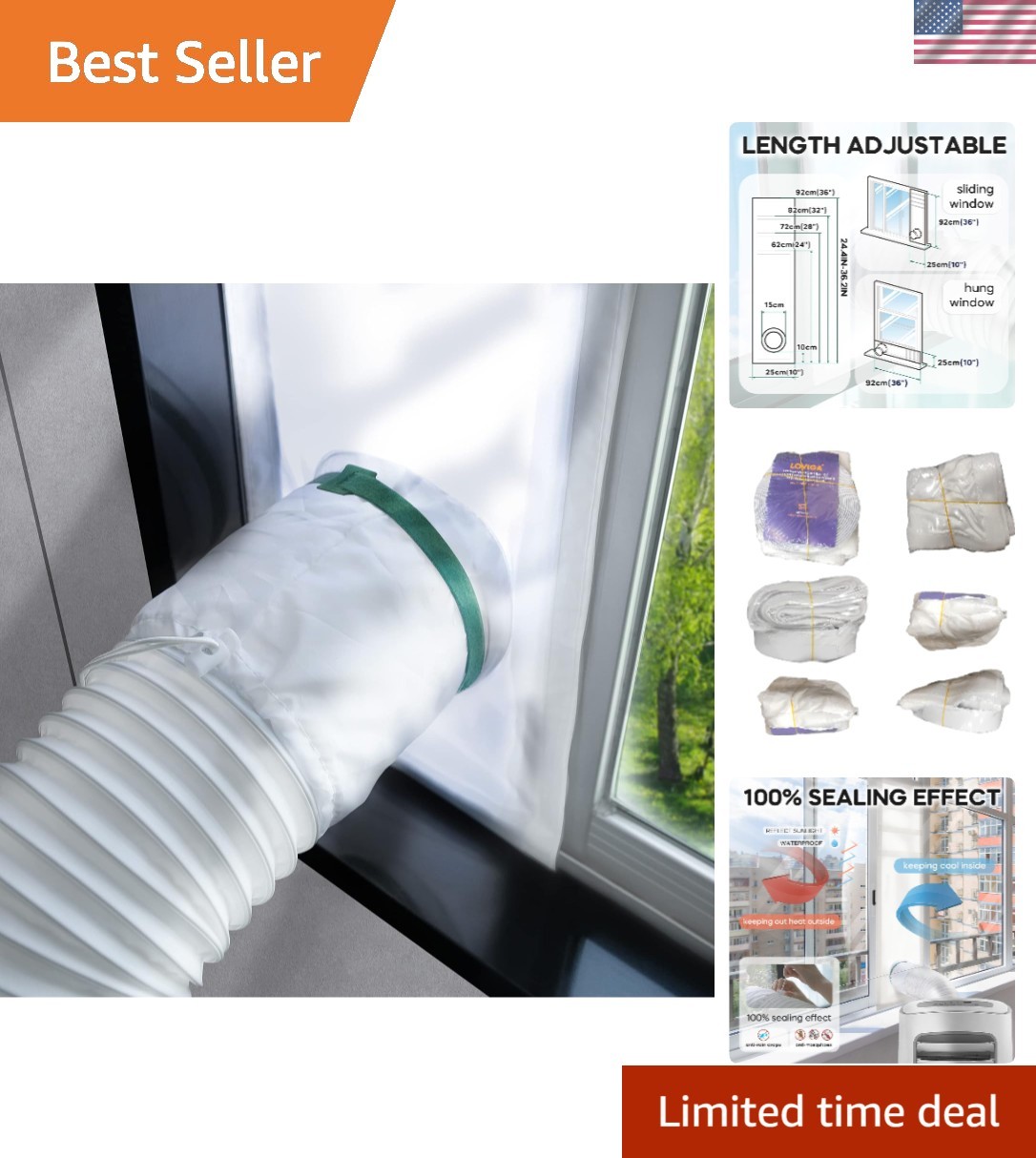 Versatile Window Seal for Portable ACs – Adjustable 24-36 Inch, Renter Friendly