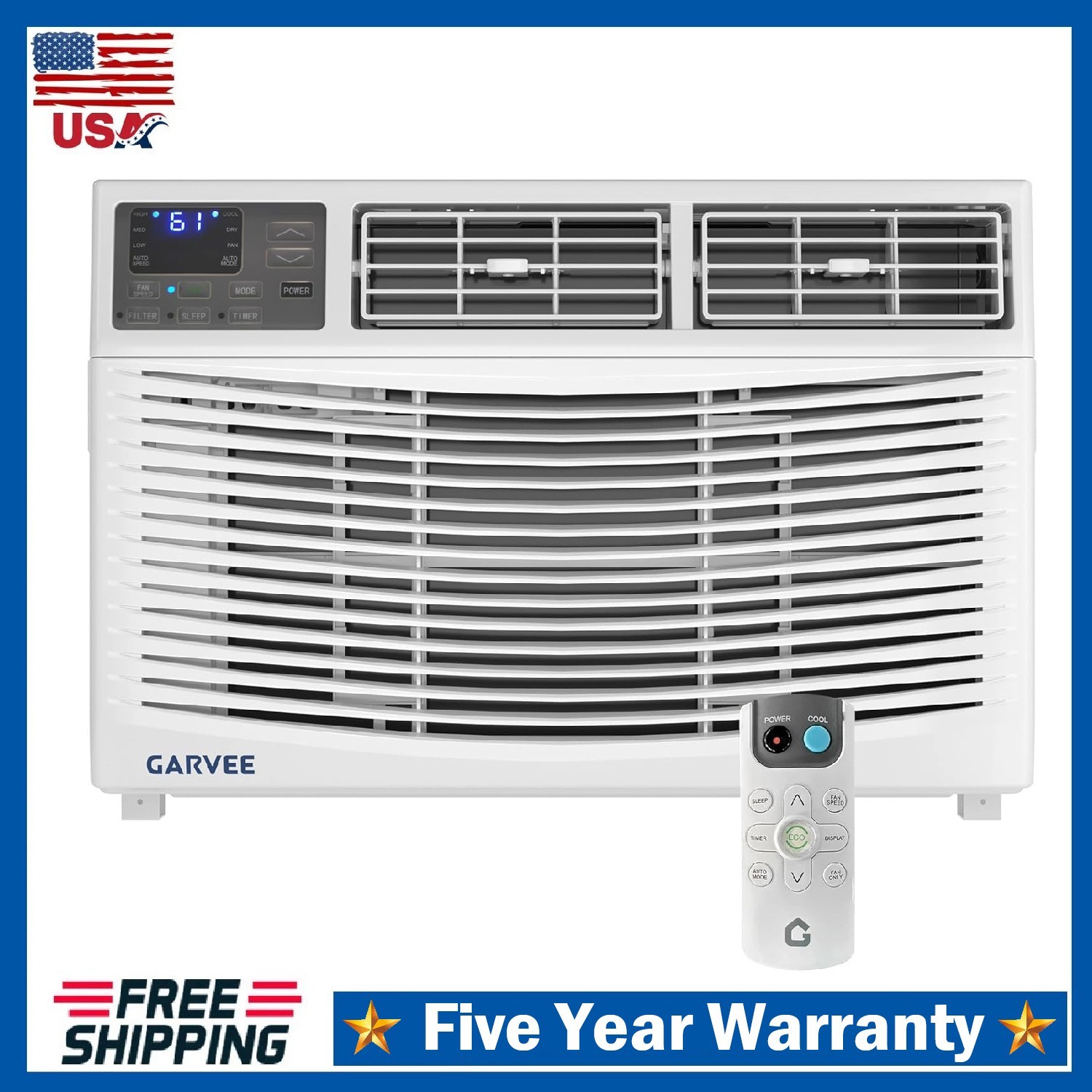 8000 BTU Window Air Conditioner with Remote ,3 Fan Speeds 24H Timer 115V AC Unit