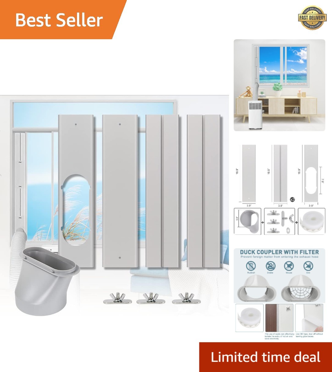 Versatile AC Window Vent Kit for 5.9” Hoses – Adjustable for All Windows