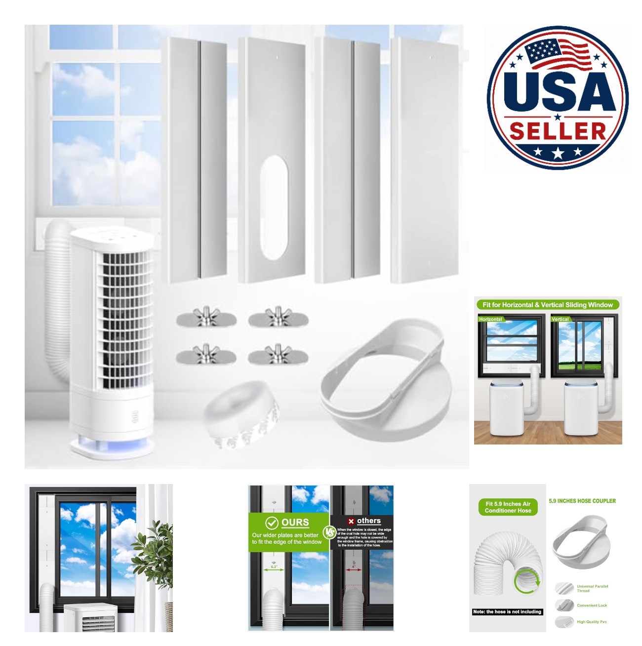 Portable AC Window Vent Kit 17-61 Inch Adjustable Seal For Sliding Window