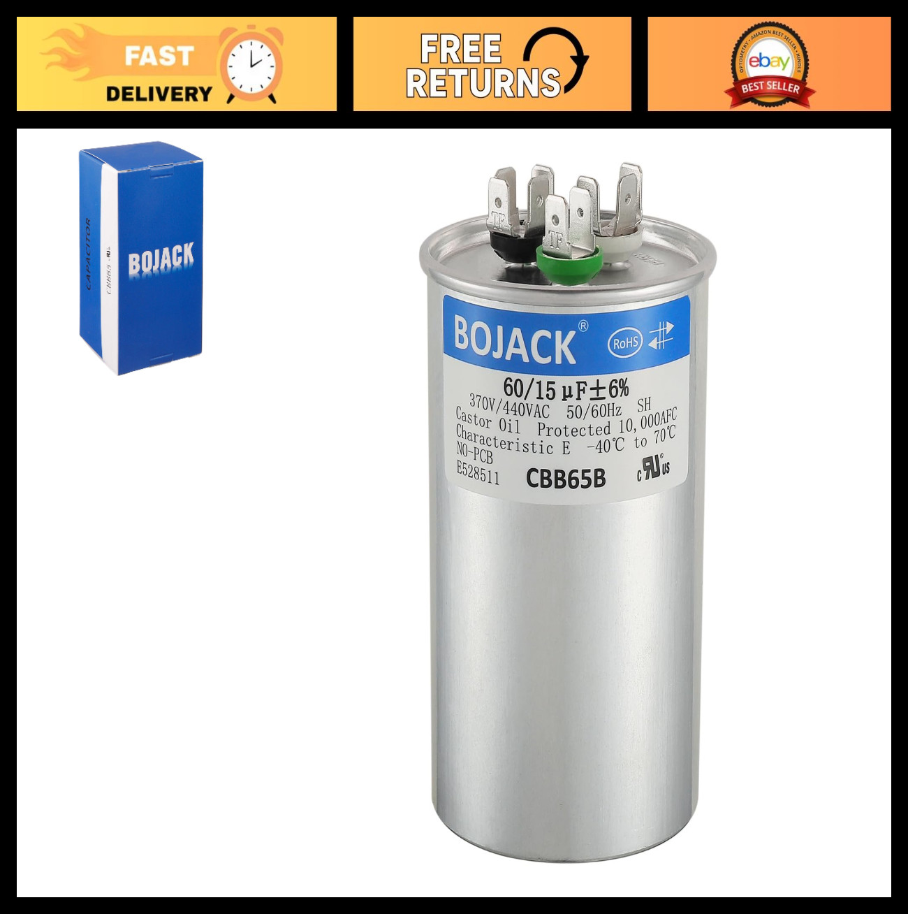 60/15 uF Dual Run Capacitor 370/440 VAC for AC Motor & Heat Pump – CBB65B