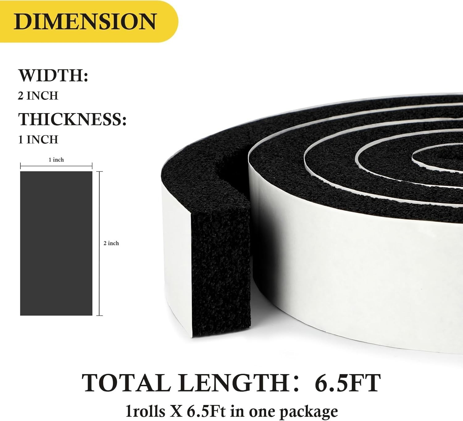 Multi-Purpose Weatherproof Foam Tape – 2&Prime; W X 1&Prime; T Insulation Strips, 6.5ft Roll