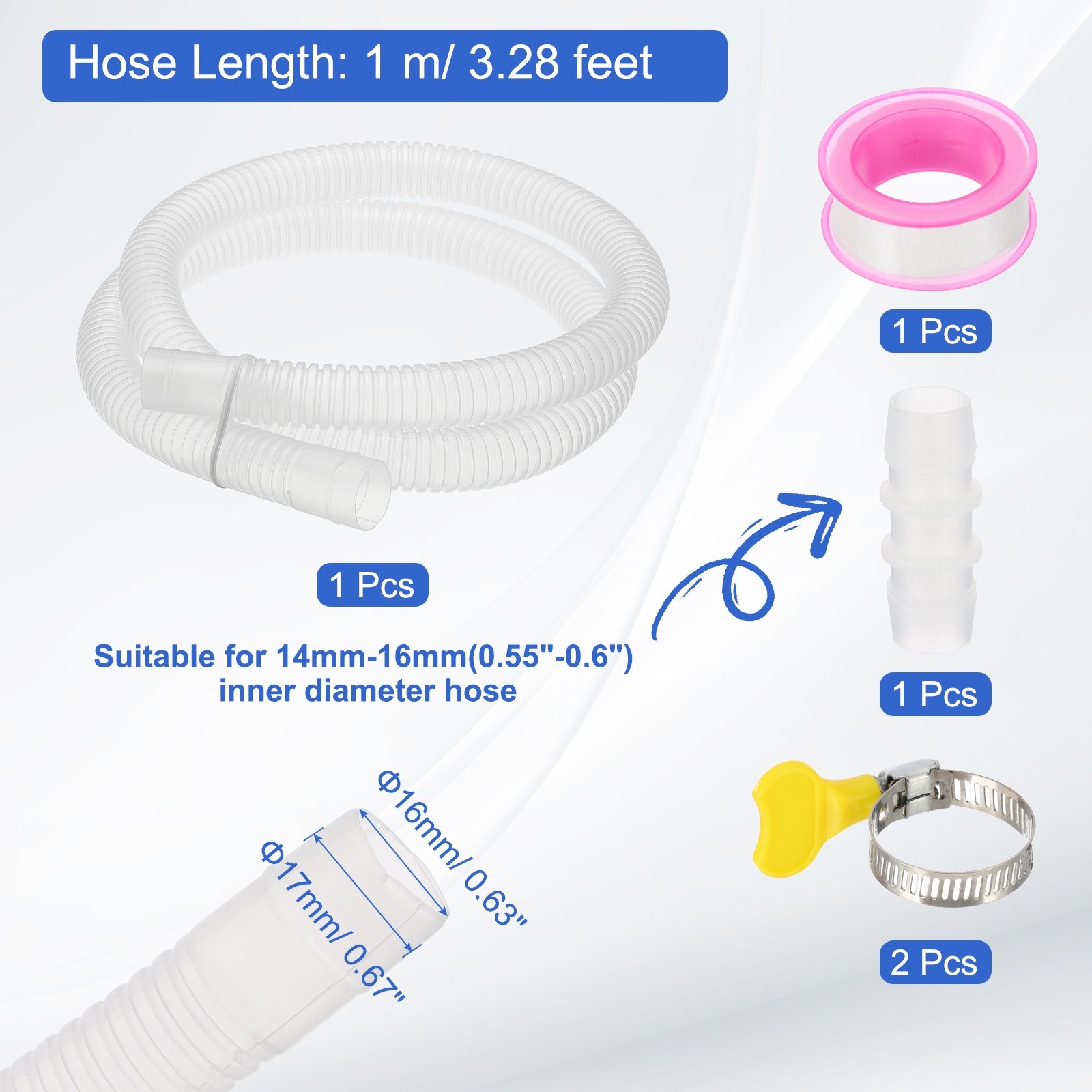 3.3Ft Air Conditioner Drain Hose Universal Mini Split AC Drain Hose Clear