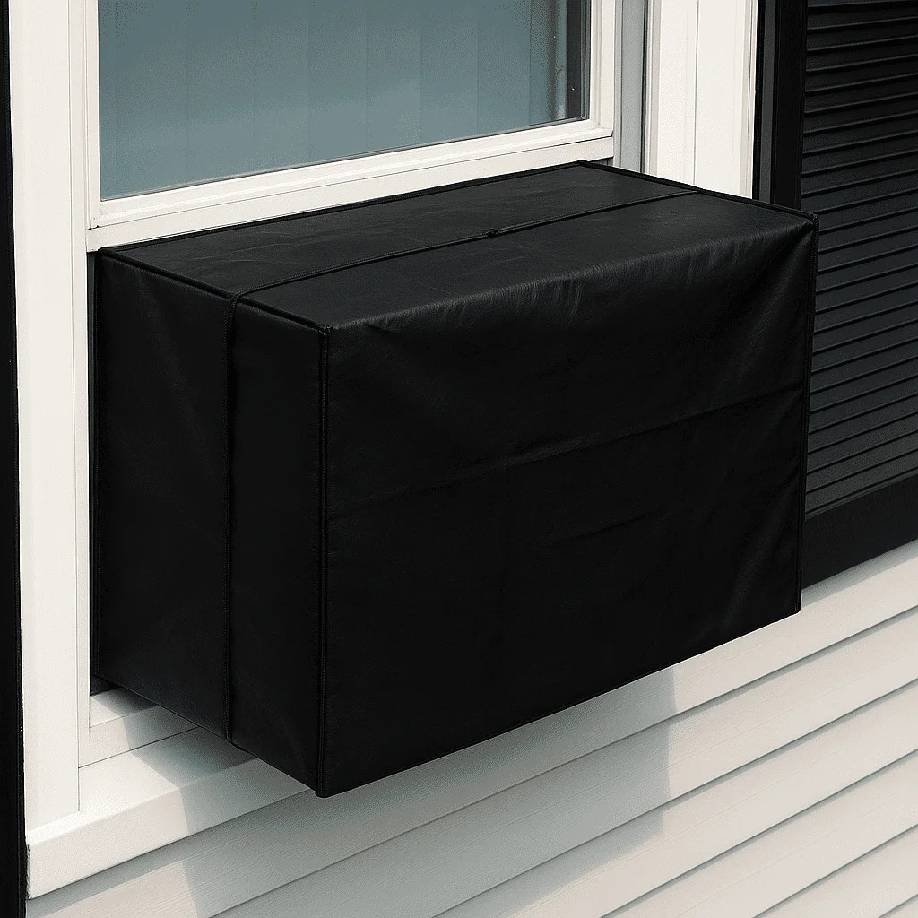 Window AC Cover – Vinyl Outdoor Air Conditioner Cover with Straps (Black – 21.5