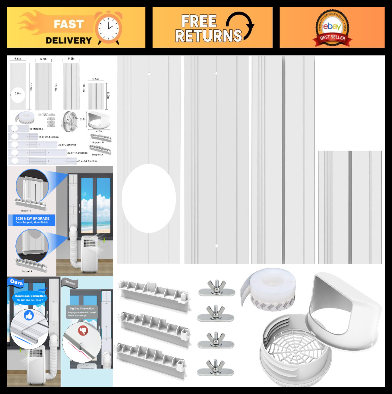 Portable Air Conditioner Window Vent Kit, 2-in-1 Coupler for 5&Prime; & 5.9&Prime; Hose, Mob