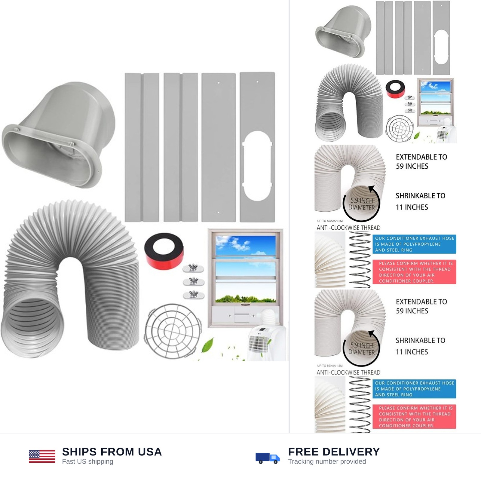 Portable AC Window Vent Kit, Adjustable Vertical/Horizontal Sliding Window Ki…