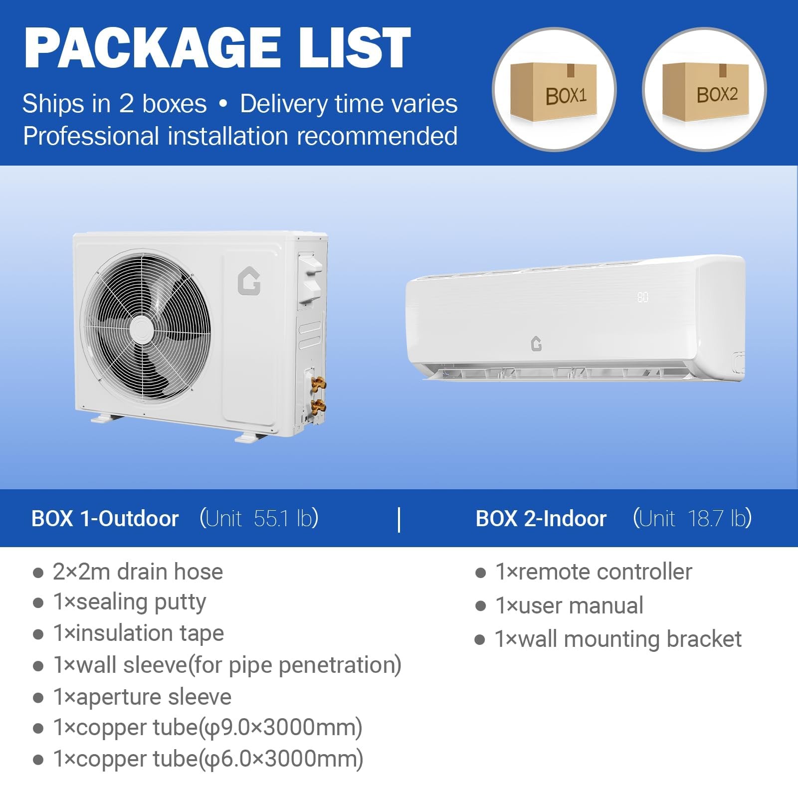 12000 BTU Split Air Conditioner and Heater AC SEER2 19 208-230V All Season
