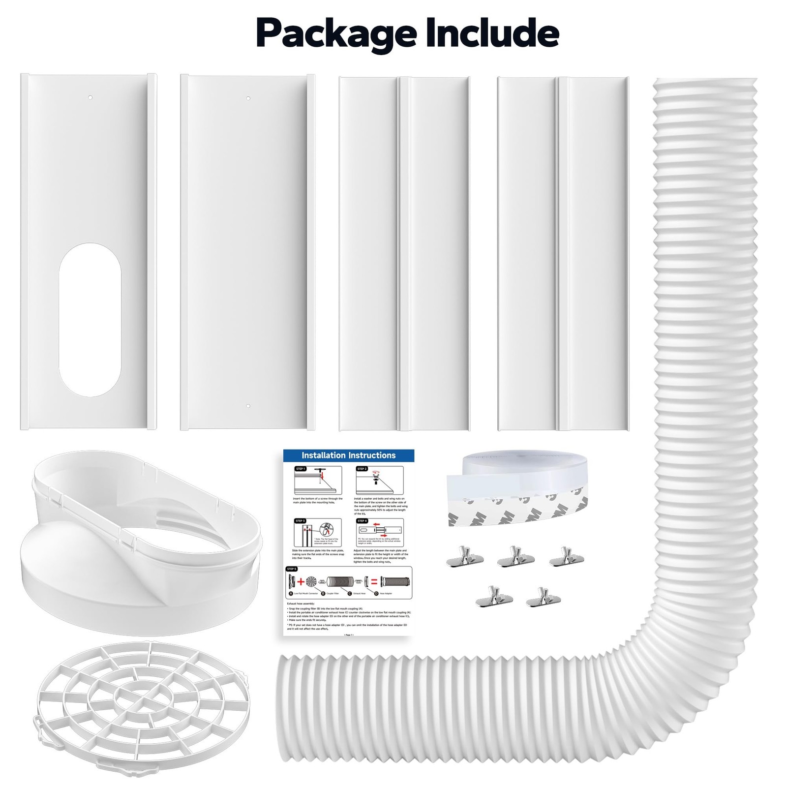 Portable AC Window Vent Kit, with 5.9&Prime; Exhaust Hose, 5.9&Prime; Coupler and Bird Gu…