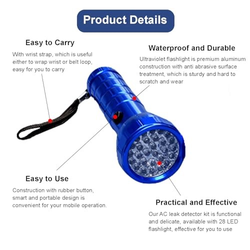 AC Leak Detector Kit Automotive, Auto Air Conditioner Flashlight Leak Detector