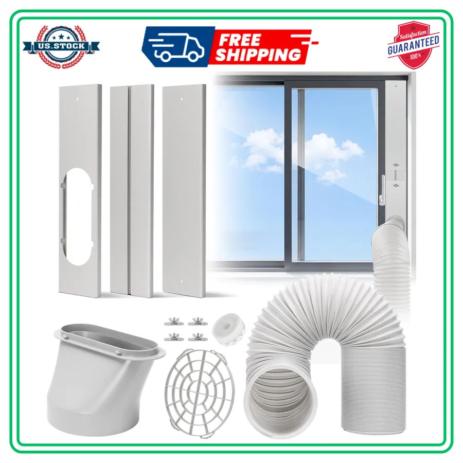Portable AC Window Vent Kit 5.9 Inch Hose Adjustable Sliding Window Seal 48 Inch