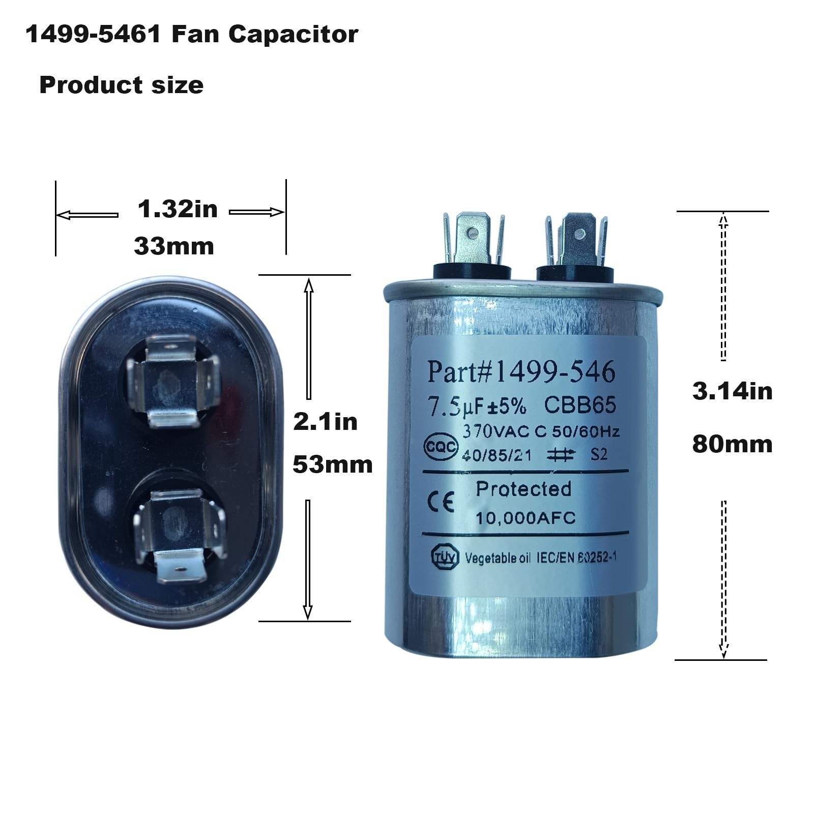 7.5 F Fan Capacitor for RV Air Conditioner – Oval Metal, 370 VAC, Fits Coleman M