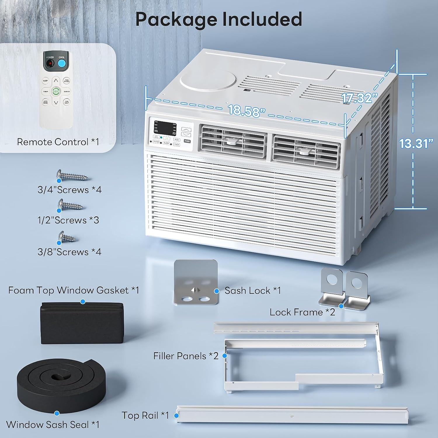 Window Air Conditioner 10000 BTU 450 Sq.Ft Dehumidifier Remote White ZAFRO Unit
