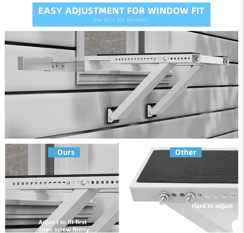 Adjustable Window AC Support Bracket – No Drill, Heavy Duty Steel, 300lbs Capaci