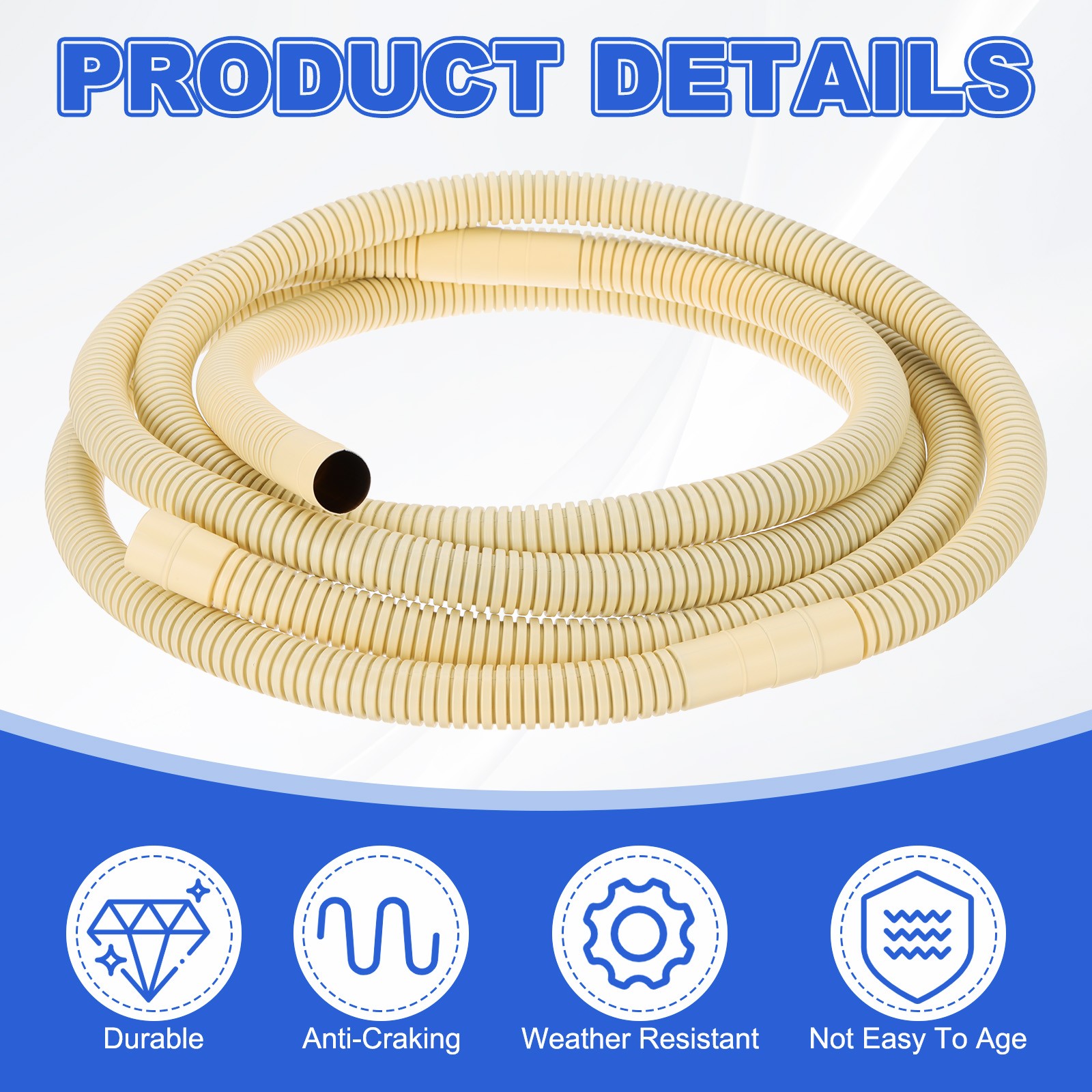 13Ft Air Conditioner Drain Hose Universal AC Drain Hose with Straight Connector