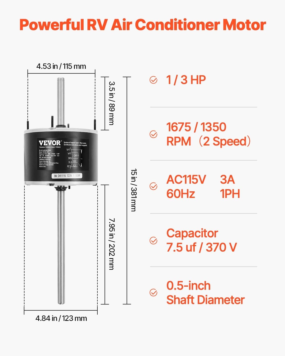 Efficient 1/3HP Replacement Motor for Coleman Mach AC – 115V, 3A Performance
