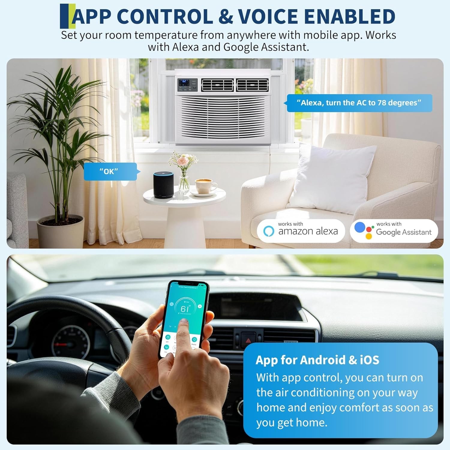 18000 BTU Window Air Conditioner and Heater Combo, Smart WiFi Voice Control AC U