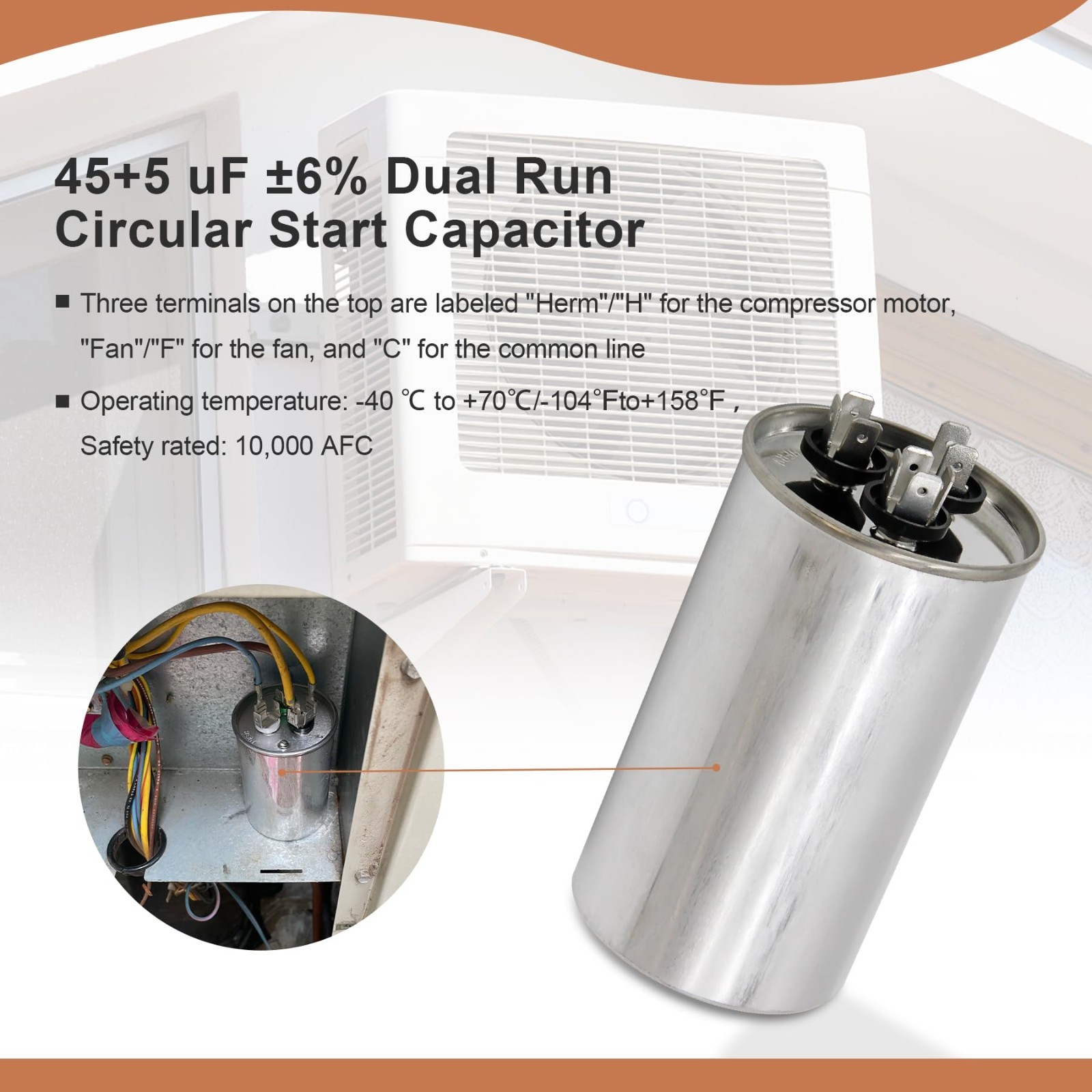 Dual Run Capacitor 45+5 uF 370V/440VAC for AC Motor & Heat Pump – 2 Pack