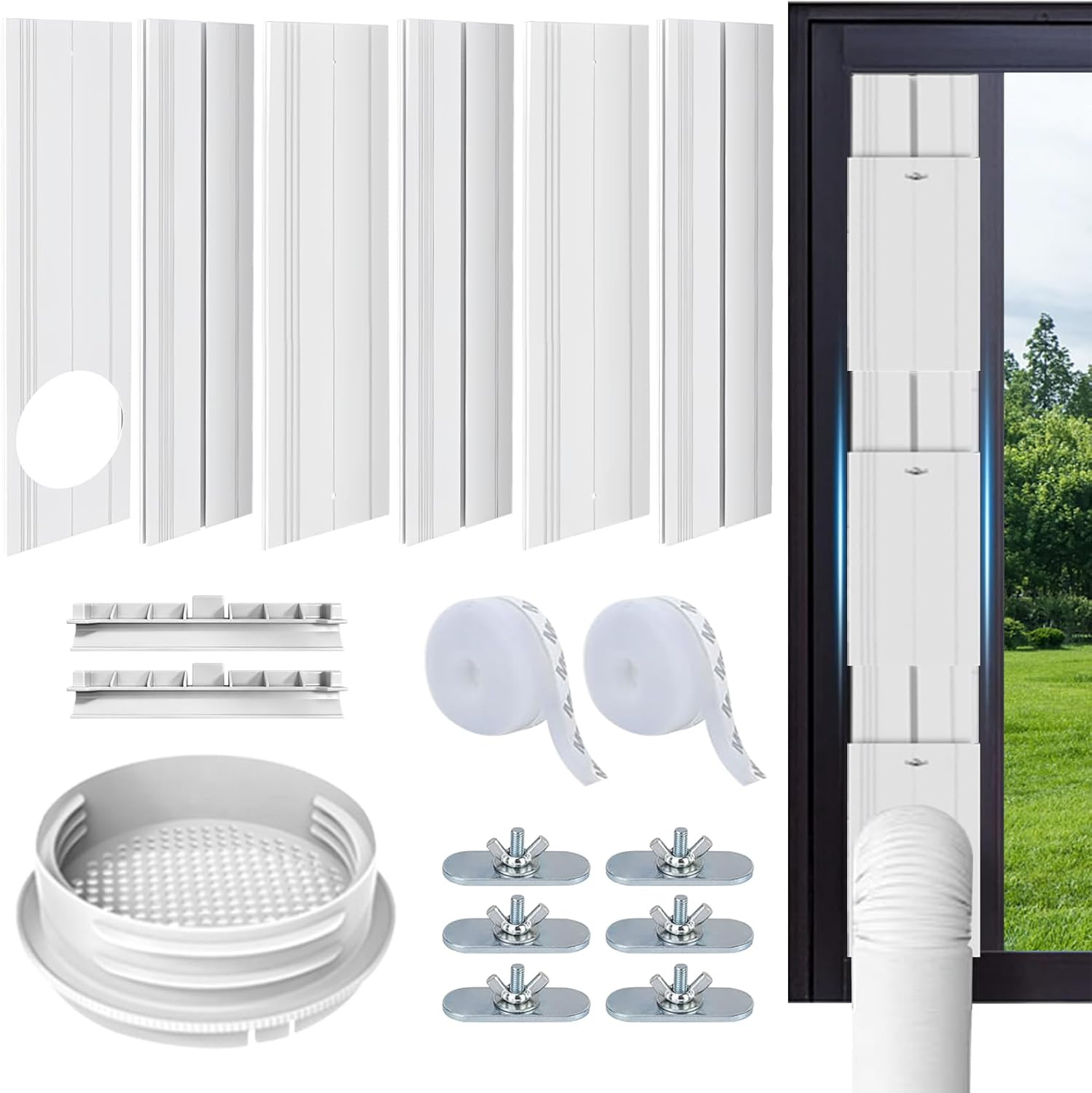 Upgrade Portable Air Conditioner Sliding Door Vent Kit with 4-In-1 Coupler Filte