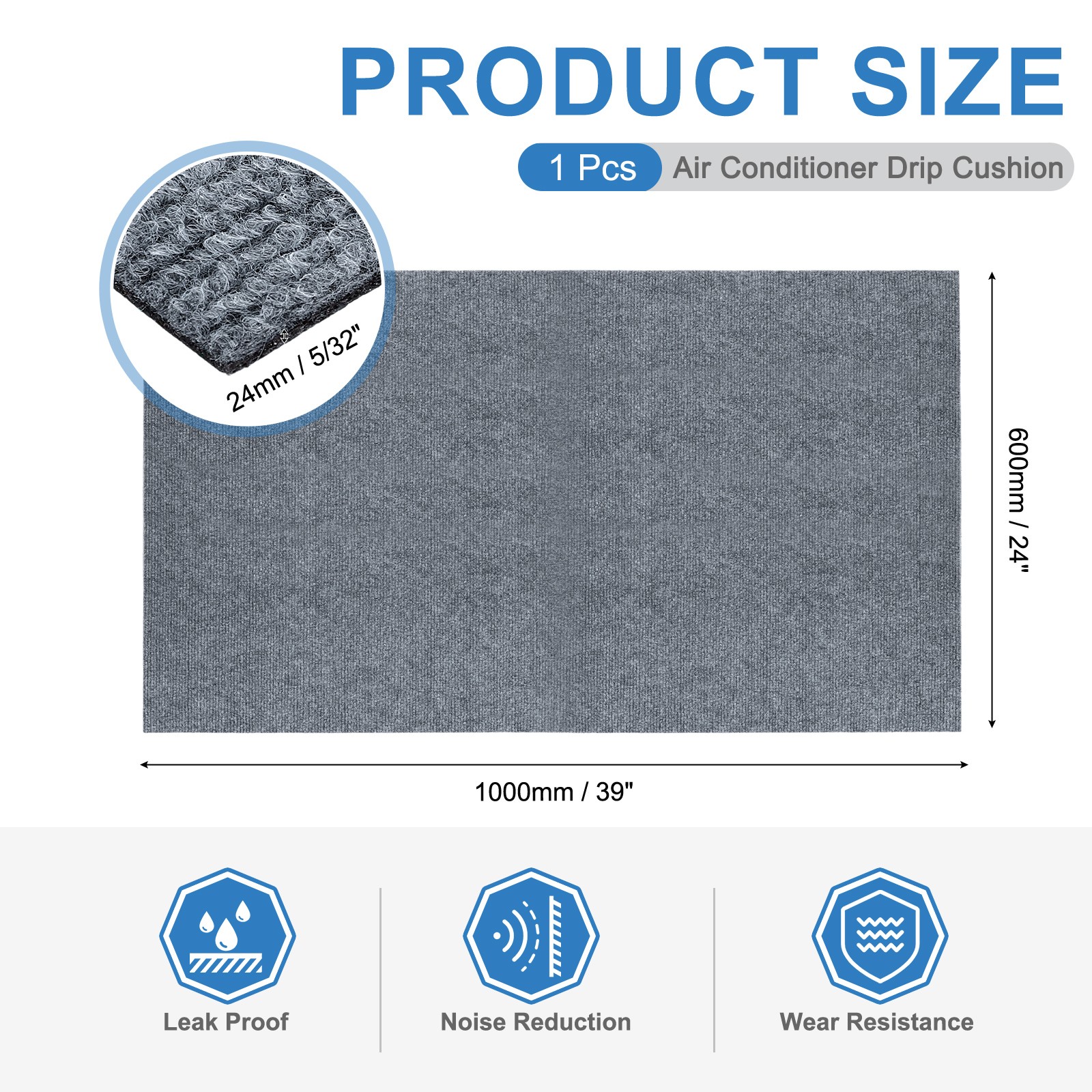Air Conditioner Drip Cushion 39&Prime;x24&Prime;x5/32&Prime; Self-Adhesive AC Top Pad Gray