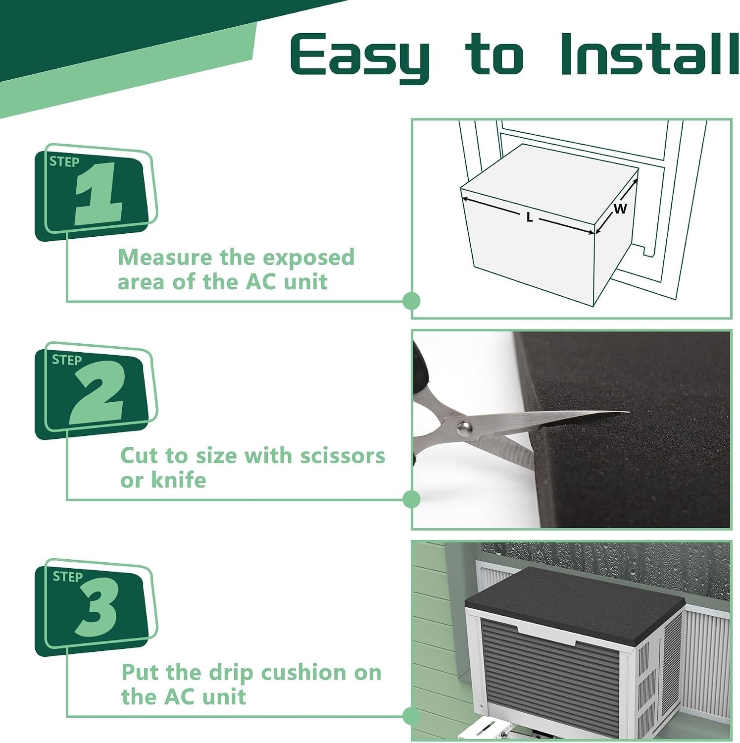 26&Prime; x 17&Prime; Cut-to-Fit Window AC Drip Cushion – Easy Install & Noise Blocker