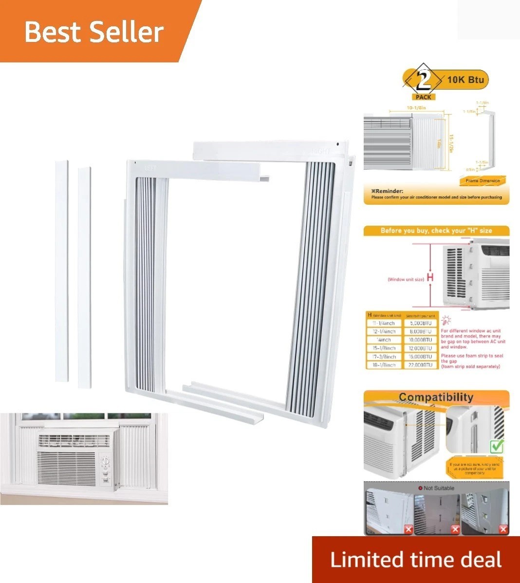 Window Air Conditioner Side Panel and Frame Set,AC Accordion Filler Kit,Fits …